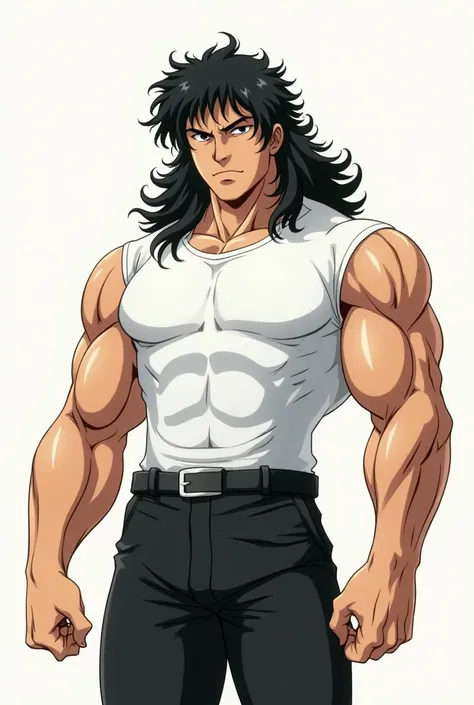  "Dr. Ohma" of the work "Kengan Ashura". He must be standing, looking at the viewer with a serious expression, wearing a tight white t-shirt and black pants. He is also standing idly by, clearly highlighting the muscles of his forearm, also the muscles of ...