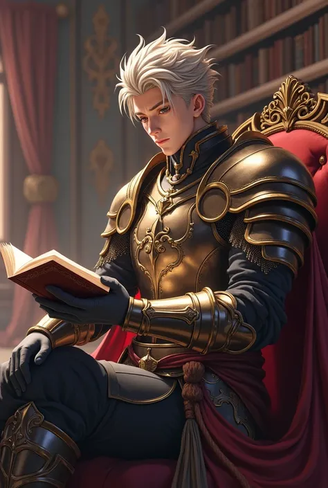 Anime high class knight male reading a book 1 person full body