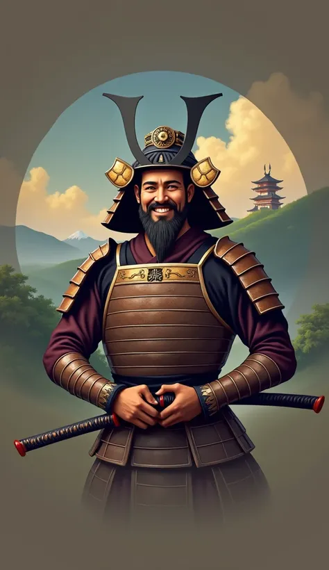 Make the samurai smilling and being happy 