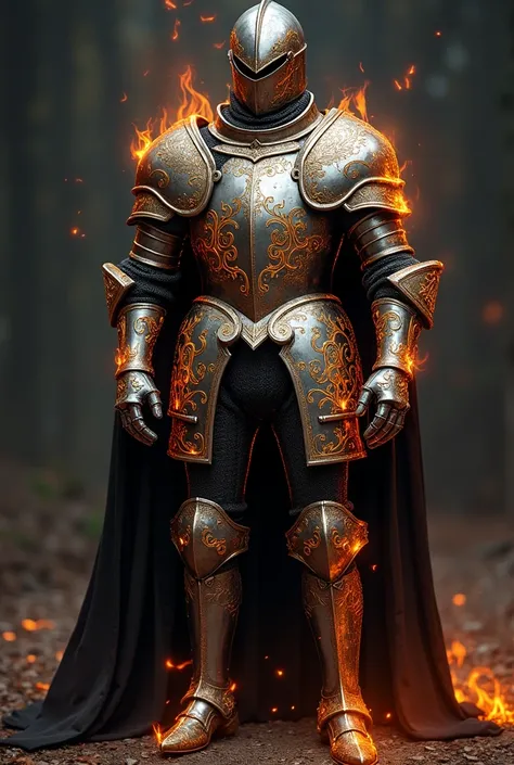 a medieval armor with fire details