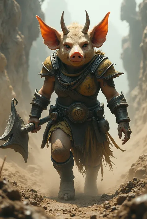 Female goblins pig armor robot wielding fantasy mud weapon 