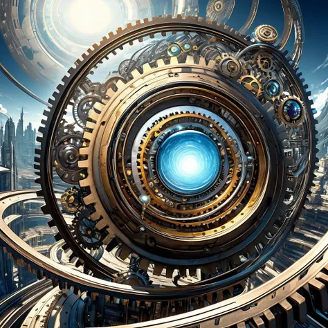 This world of mainsprings, gears, and retro mechanical devices,
space, planets, and cities all in one, cutting-edge, one-of-a-kind fantasy art, delicate and dynamic textures, contrasts of light and shadow, 2.5D, digital graphic CG, artistic photography, hy...