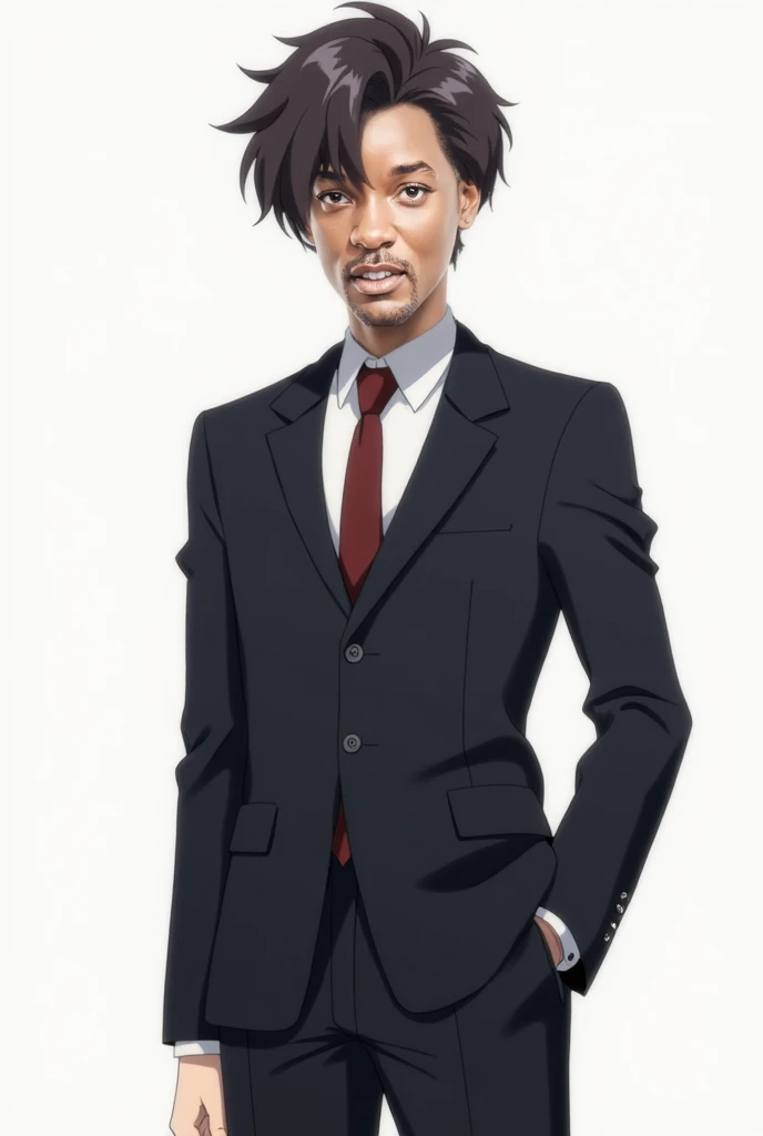 make him in anime style, wear a suit, anime style