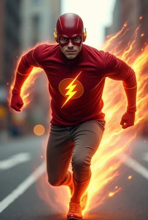 A man in a civillian clothes with flash’s speed