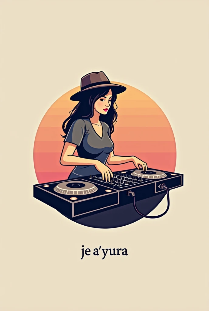 The logo with DJ equipment has a female player who is not too sexy wearing a hat and it says JE A&#39;YURA