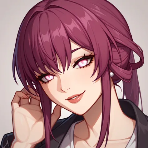 Kafka_(honkai:_star_rail), 1girl, pink_hair, long_hair, _eyes, purple_jacket,between_ beautiful pinkeyes, long hair, dark atmosphere with sadistic smile sexy pose and hot pose  full body Create an intense and seductive image of Kafka, a confident and dange...