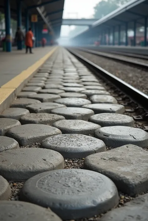 Round concrete cover block at train patri in large quantity indian