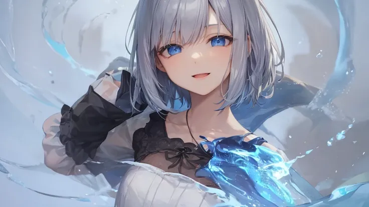 Ultra HD,Look at the viewers, and, 20 years old, 非常にShort Hair, Long bangs between the eyes, Pale blue eyes, Very detailed,(masterpiece、Best Quality),Gray Hair、Laughter、wonderful, Silver Hair, iris, Short Hair、Small face、明るいsmile、(Detailed face) ,Professio...