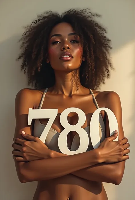 Picture of a woman holding the number 780 tightly in her arms. This woman should radiate strength and feel love. The number 780 should be clearly visible.
The woman should look natural and not so angular.