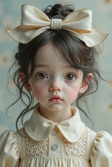 1 Girl, masterpiece, , 8K, Delicate skin texture, Detailed fabric texture, Beautiful and delicate face, Intricate details, Ultra Detailed, Alice in Wonderland, (The bow on her head:1.1), Upper body