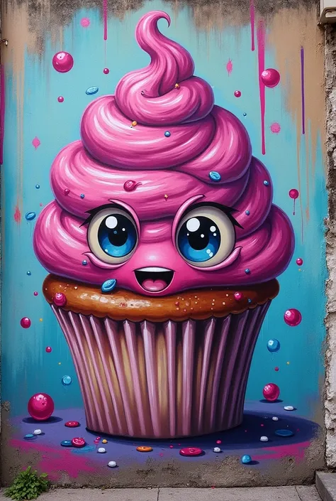 Recreate the work  (cupcake) by Maria Raquel from Belo Horizonte Minas Gerais as if it were graffiti on a wall 