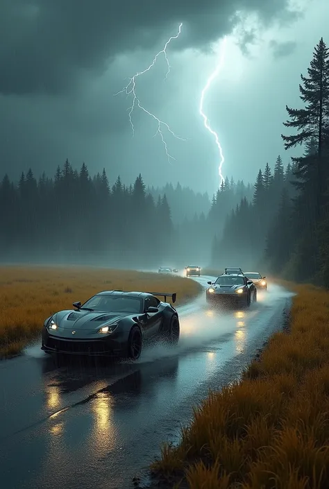 Cars stated on road and raining and thundering around yellowish grasses and forests make the car and especially road bestest
Invincible 💪🏿 graphics quality and make realistic in road and car also .

Faça o monstro ir em frente.video