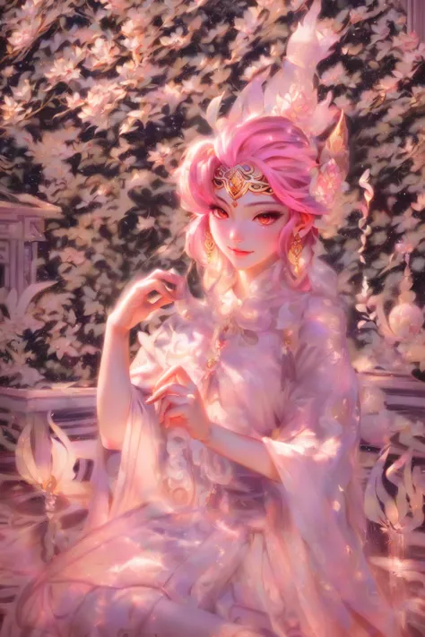 anime girl in pink dress holding a pink ball in front of a tree, anime fantasy illustration, ! dream artgerm, beautiful celestial mage, artwork in the style of guweiz, detailed fanart, ((a beautiful fantasy empress)), artgerm. anime illustration, extremely...