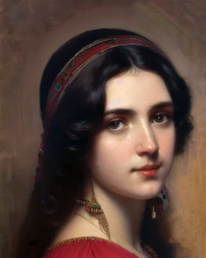 a painting of the virgin mary with black hair tattooed all over her face in oil, albert lynch style, ruan jia, gaston bussiere, ...