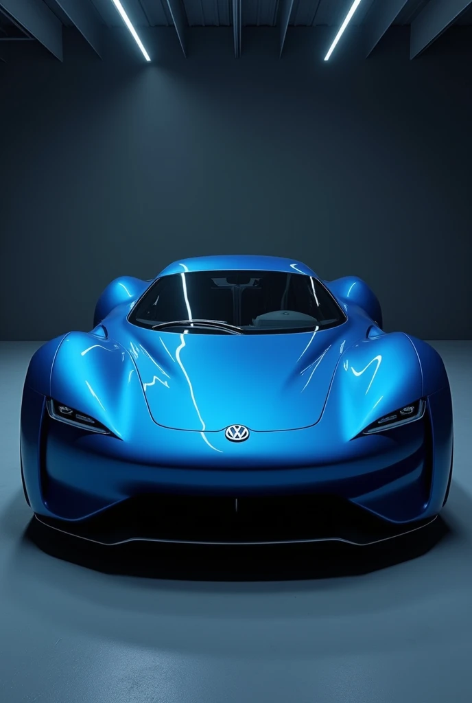 An intricate image of a futuristic blue Volkswagen HyperCar based on Ferrari design is parked in the garage, in a clean and simplified style, coloring, I can&#39;t believe how beautiful this is, smooth and polished, , rounded, expansive --ar 3:2 --raw styl...