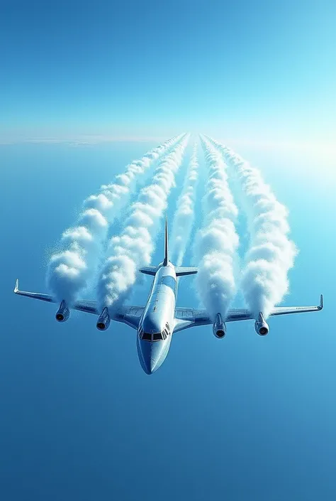 Aeroplane flying in sky and big ice particles coming put of its engine