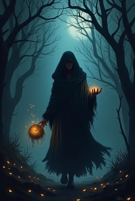 The witch used to go to the forest at night. She brought strange things at night.