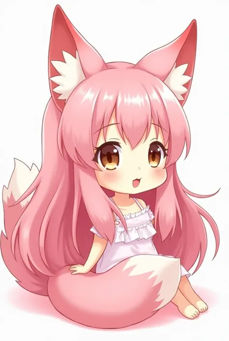 Fox monster、cute、beautiful girl、2D、
Pink and long hair、Has a pink fox tail