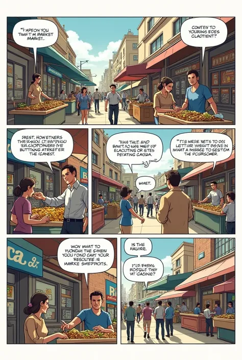 Sure! I can help create a comic strip concept about market integration. Heres how we can break it down into panels:

### Comic Strip Title: **"Market Integration Explained!"**

#### Panel 1: 
- **Scene**: A marketplace with different vendors selling variou...