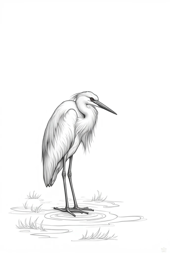 Generate a black and white illustration suitable for coloring books, heron