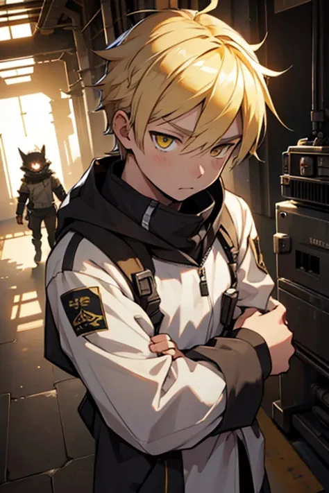 Background white、juvenile、Short blonde、Mechanitar、rimworld、cute、Obedient、Yellow Eyes