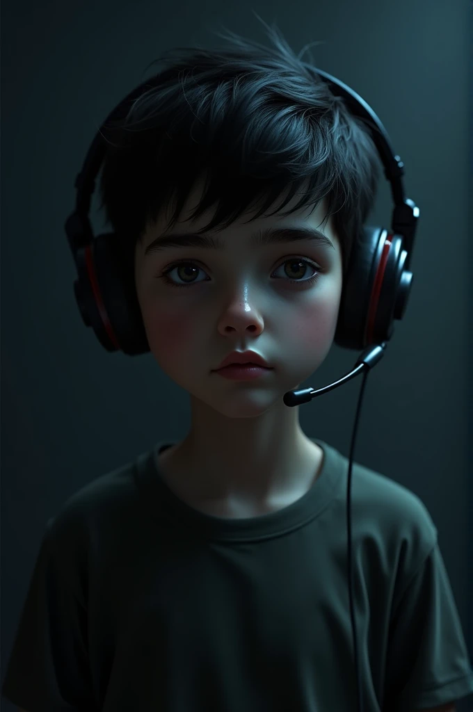 A boy with headset in dark mood
