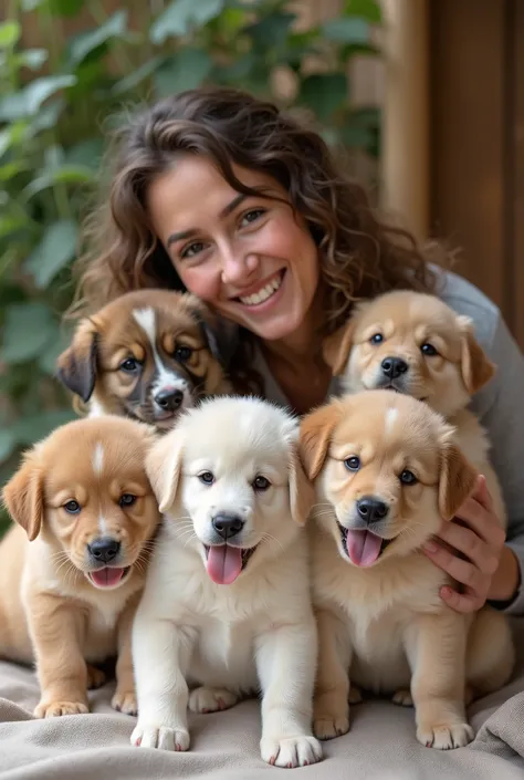 A photo with my girlfriend and my 4 puppies