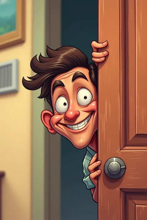 Funny illustration of a man peeking from behind