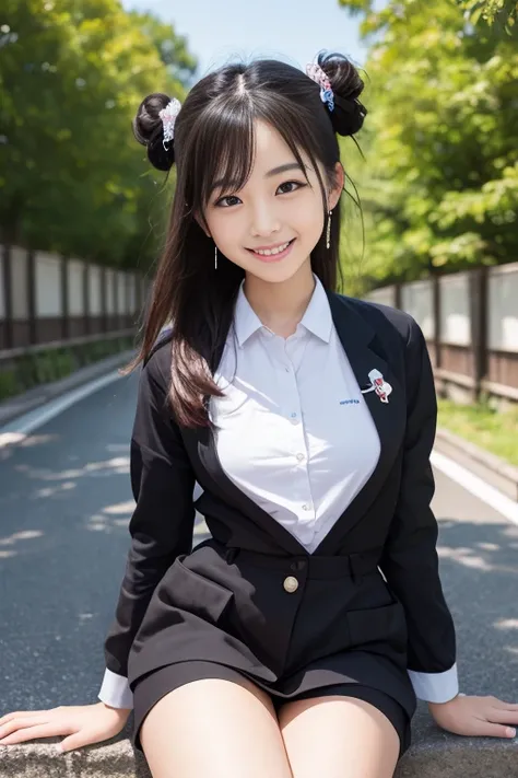 masterpiece, Best Quality, 8k, , Japanese Girls, RAW Photos, Absurd, Award-winning portrait, smile, smile, Alone, uniform, Summer clothes, Idol&#39;s face, Violet, Gardenia, Delicate girl, Long black hair, Dark Eyes, Upper body digital SLR, Watching the au...