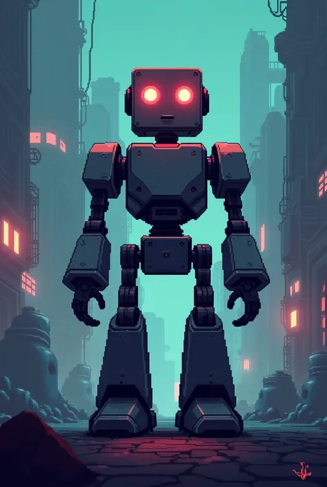 A pixel art of a robot with a square head 
