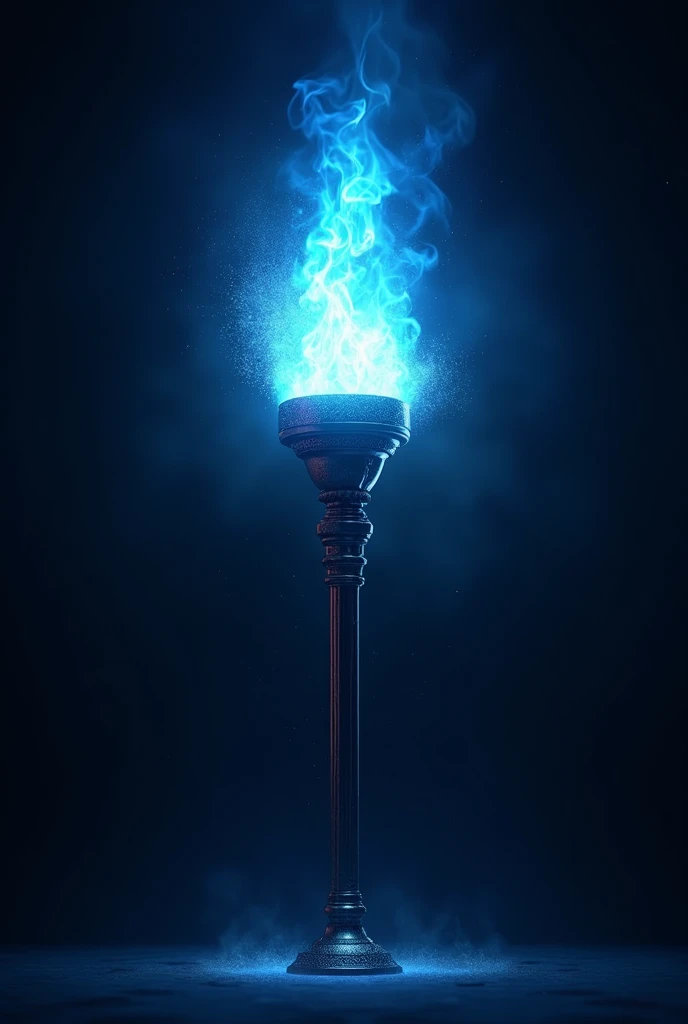 I want an image with a black background of a torch with blue fire and lots of blue sparks.