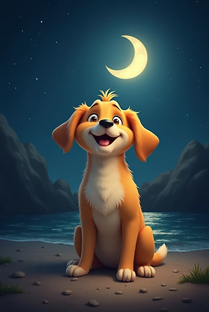 The dog smiling of moon 