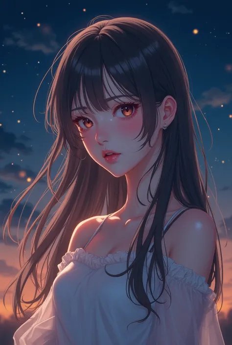 (The best, HD, masterpiece:1.2,), illustration, night, 1 girl,,, Blushing and long hair