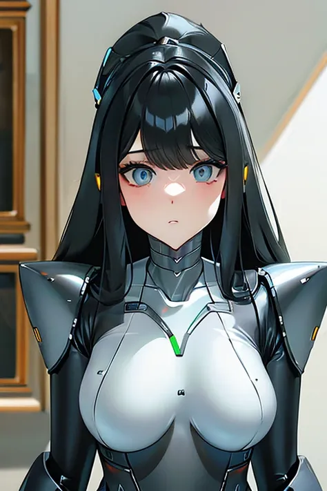 (masterpiece),(Highest quality),(Super detailed),(Best illustrations),(Best Shadow),(Absurd),(Detailed Background),(so beautiful), 16K, 8K, 4K,(Best Shadow),robotization,woman ,big bust,Robot Joint ,Metal skin,Black robot Suit,long hair,a black robot suit ...