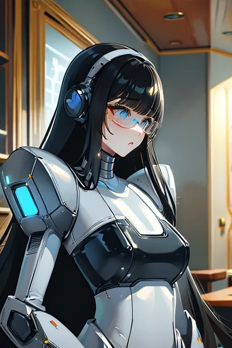 (masterpiece),(Highest quality),(Super detailed),(Best illustrations),(Best Shadow),(Absurd),(Detailed Background),(so beautiful), 16K, 8K, 4K,(Best Shadow),robotization,woman ,big bust,Robot Joint ,Metal skin,Black robot Suit,long hair,a black robot suit ...