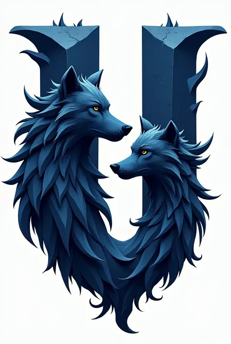 Can you provide a Picture of a "U" fonts with a dark blue color with wolf design, thank you Ill appreciate it if you provide some and it should have a printable trace area, make it unique and beautiful 