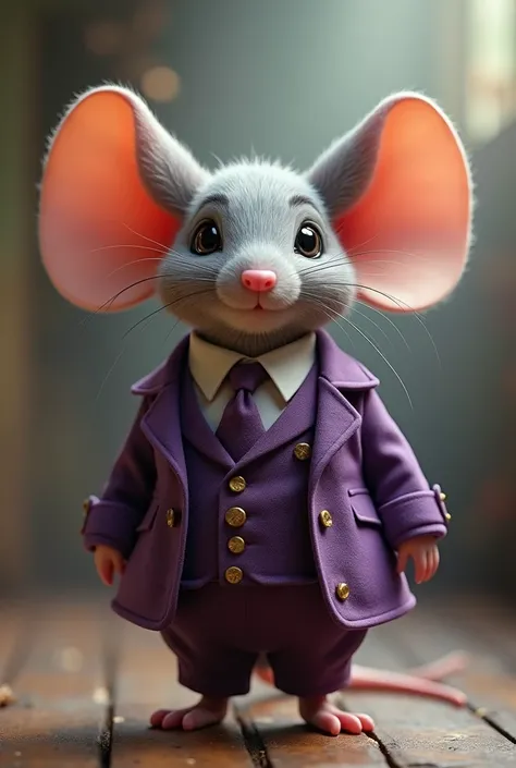 a mouse in a purple suit with a big ear the size of dumbo&#39;s ear