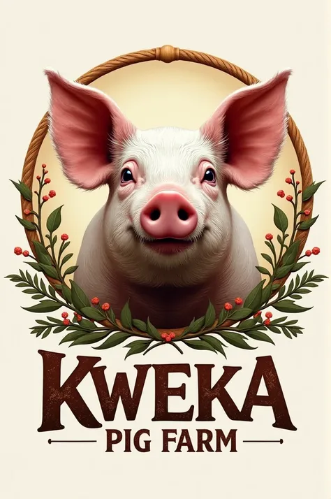 ((best quality)), ((masterpiece)), (detailed), logo with words Kweka Pig Farm 