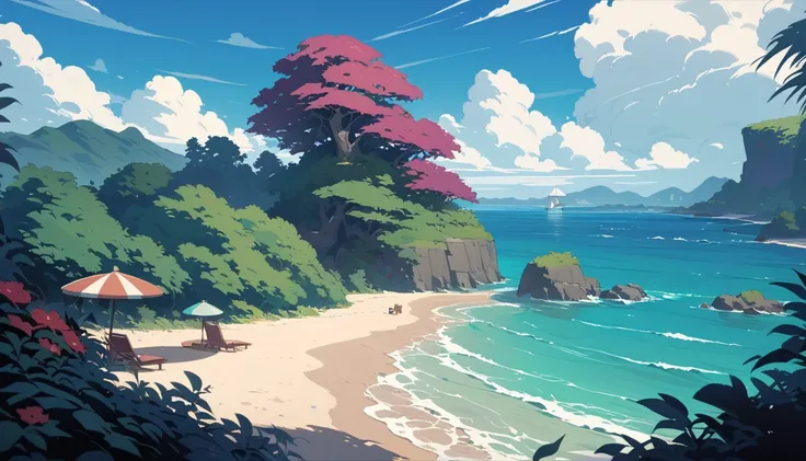 Lofi Summer Landscapes , studio ghibli inspired , 4K , Beach ,Landscape, nature