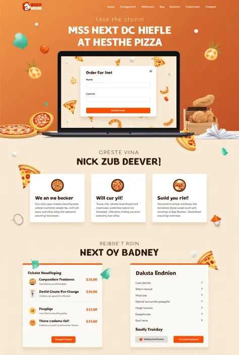 Pizza delivery system, a simple interface of a website desktop site