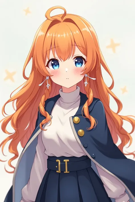 Livia is a petite girl with a gentle face and wavy, bright orange hair that reaches her waist, with bangs to make her face look rounder while the sideburns on both sides are braided, double-crossed. Her big, round blue eyes make her look even more adorable...