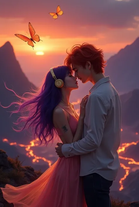 Imagine a passionate scenario where these two characters are:

The sky is painted in shades of orange and purple, à medida than o sol se põe lentamente atrás das montanhas de um planeta distante. O ar ao redor está thannte, but a gentle breeze passes, gent...