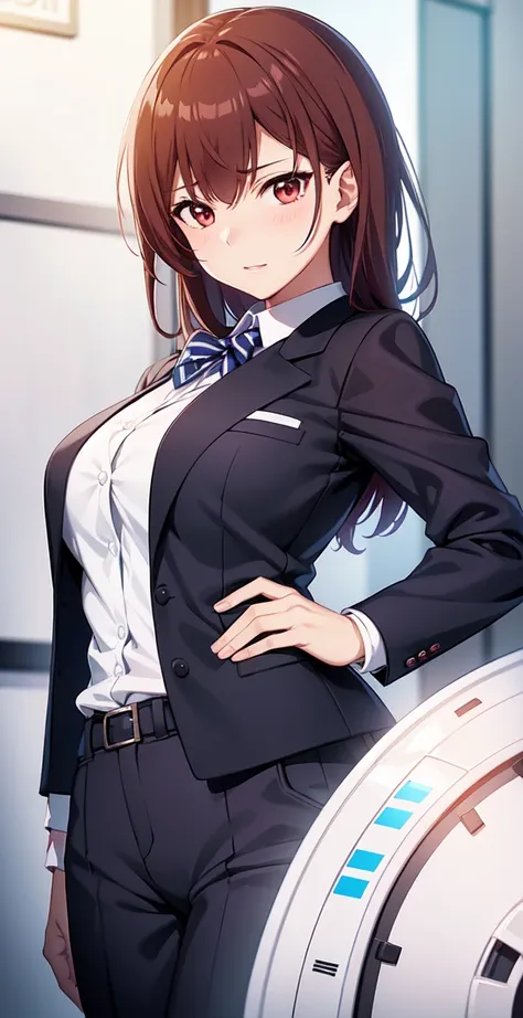 arafed image of a woman in a business suit with a sign in her hand, smooth anime cg art, makoto shinka, nishimiya shouko, visual novel cg, from girls frontline, anime moe artstyle, sui ishida art manga, realistic anime 3 d style, anya from spy x family, (s...