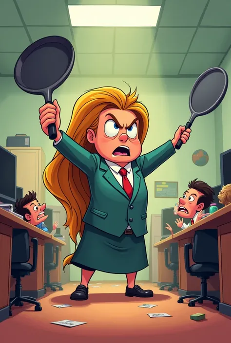 Animated image of my boss scolding us with a frying pan like the female version of Rapunzel does, and make a phrase that fits the action.
