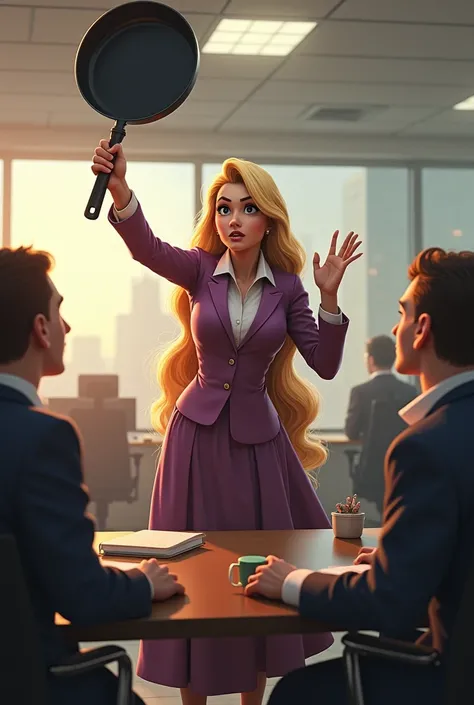 Image of my female boss scolding us with a frying pan like Rapunzel 
