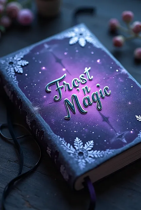 an attractive journal for wattpad. the person who owns it has dark magic and ice manipulation.add colours violet purples add the words Frost n Magic on the cover  add snowflakes and swirls