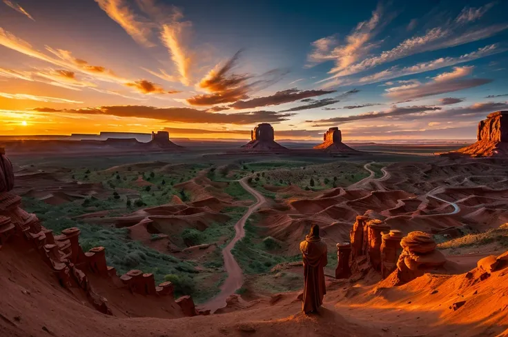 Best Quality　masterpiece　detailed　Spectacular Monument Valley sunset　Dramatic Production　Fantasy