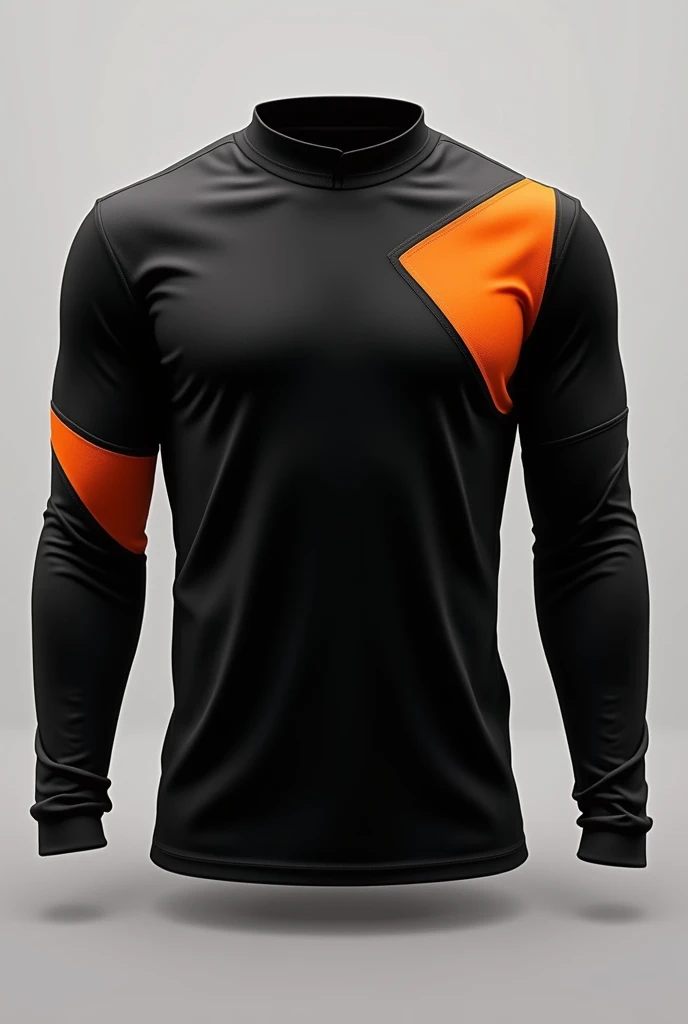 I need a long sleeve jersey that is all black and has orange details., It can be on the sleeves or on the chest. I have a delivery company..

