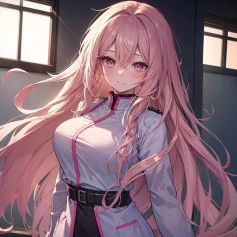 zoom out, Burst Out Laughing, hospital, clinic, a beautiful detailed portrait of a long-haired nurse assistant, with no hat, full body view, large breasts, in an anime style, high resolution, photorealistic, dramatic chiaroscuro lighting, intricate details...