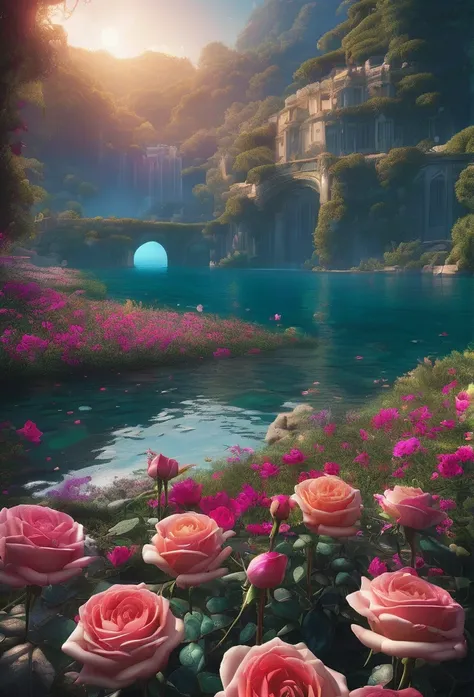 sea of flowers, aesthetic, extremely detailed complex "Shiny Diamond Filigree Rose!!!", a breathtaking epic masterpiece artwork. maximalist highly detailed and intricate professional photography, a_masterpiece, 8k resolution concept_art, Artstation, triadi...